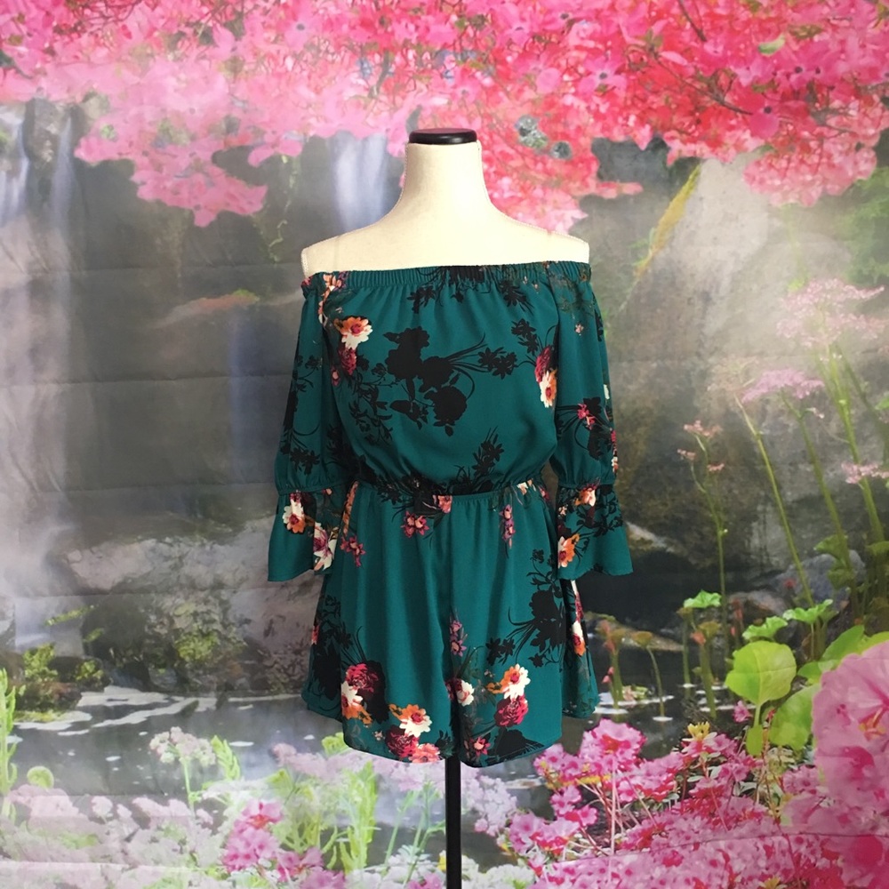 Teal Floral Romper
